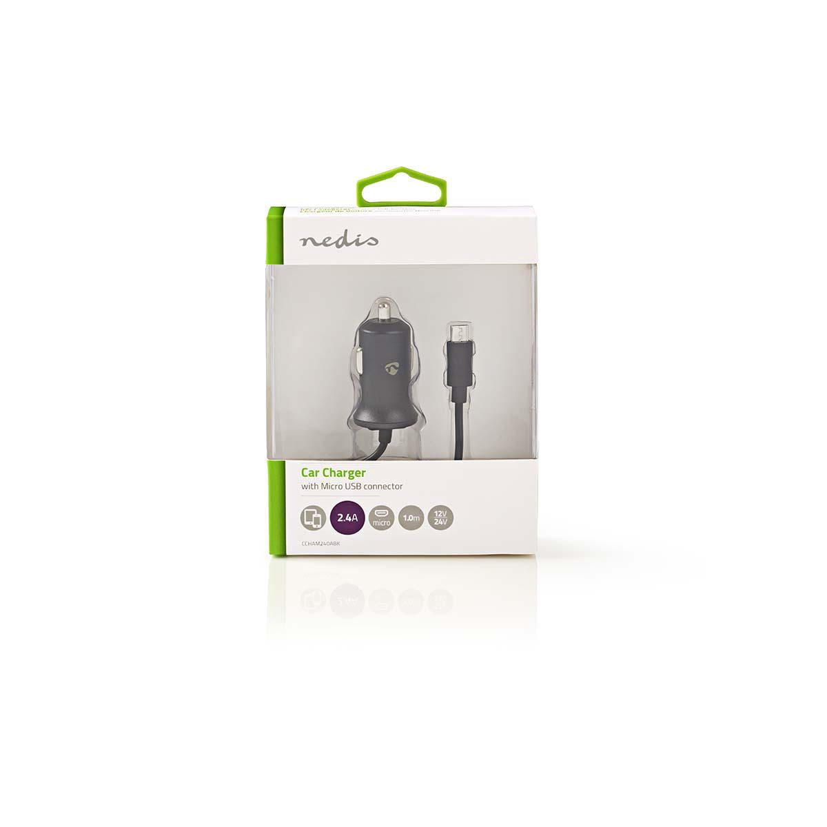 Nedis Car Charger 2.4A Fixed cable Micro USB Black CCHAM240ABK