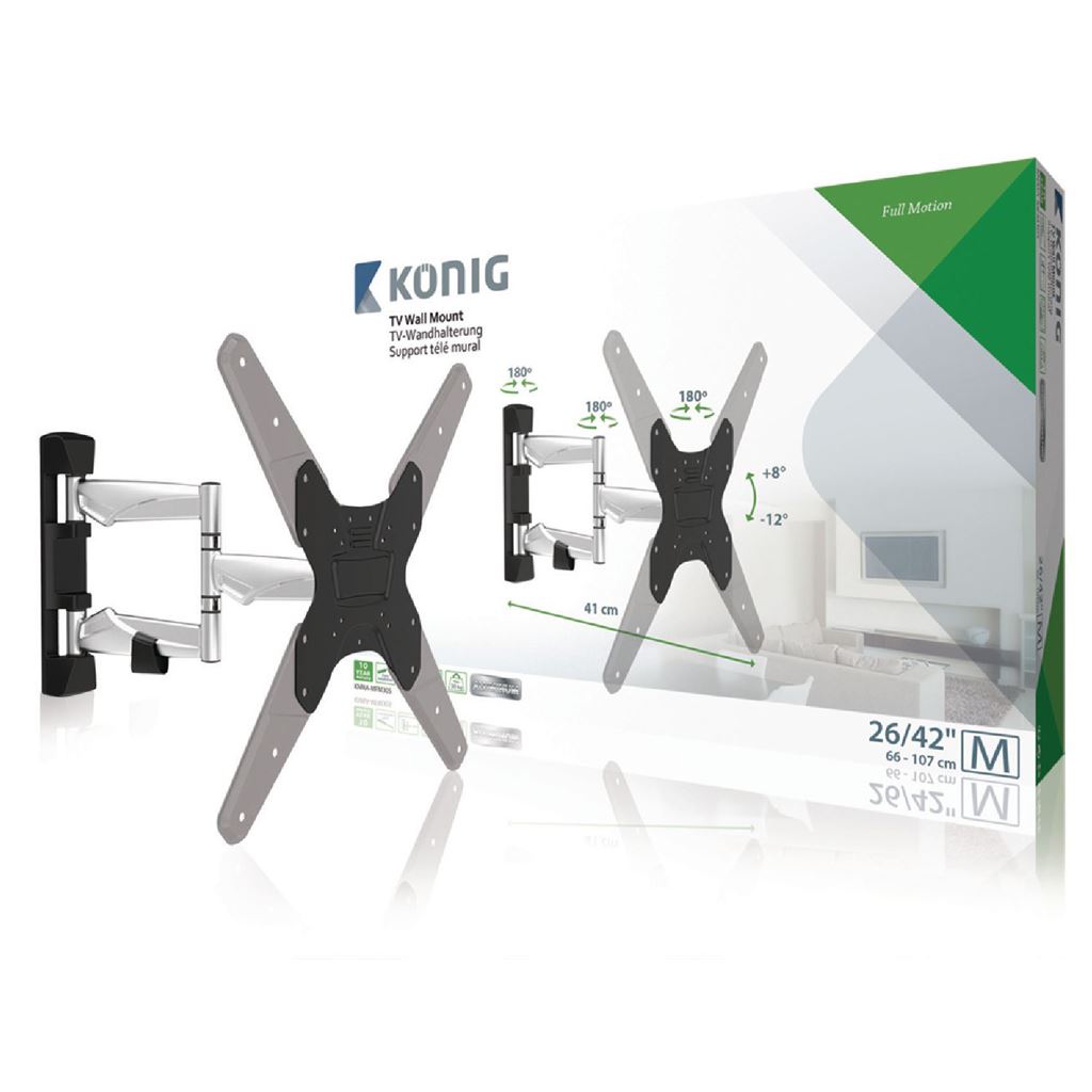 Konig TV wall mount/bracket full motion 26-42"/66-107 cm 30 kg/66 lbs - TVWM5530BK