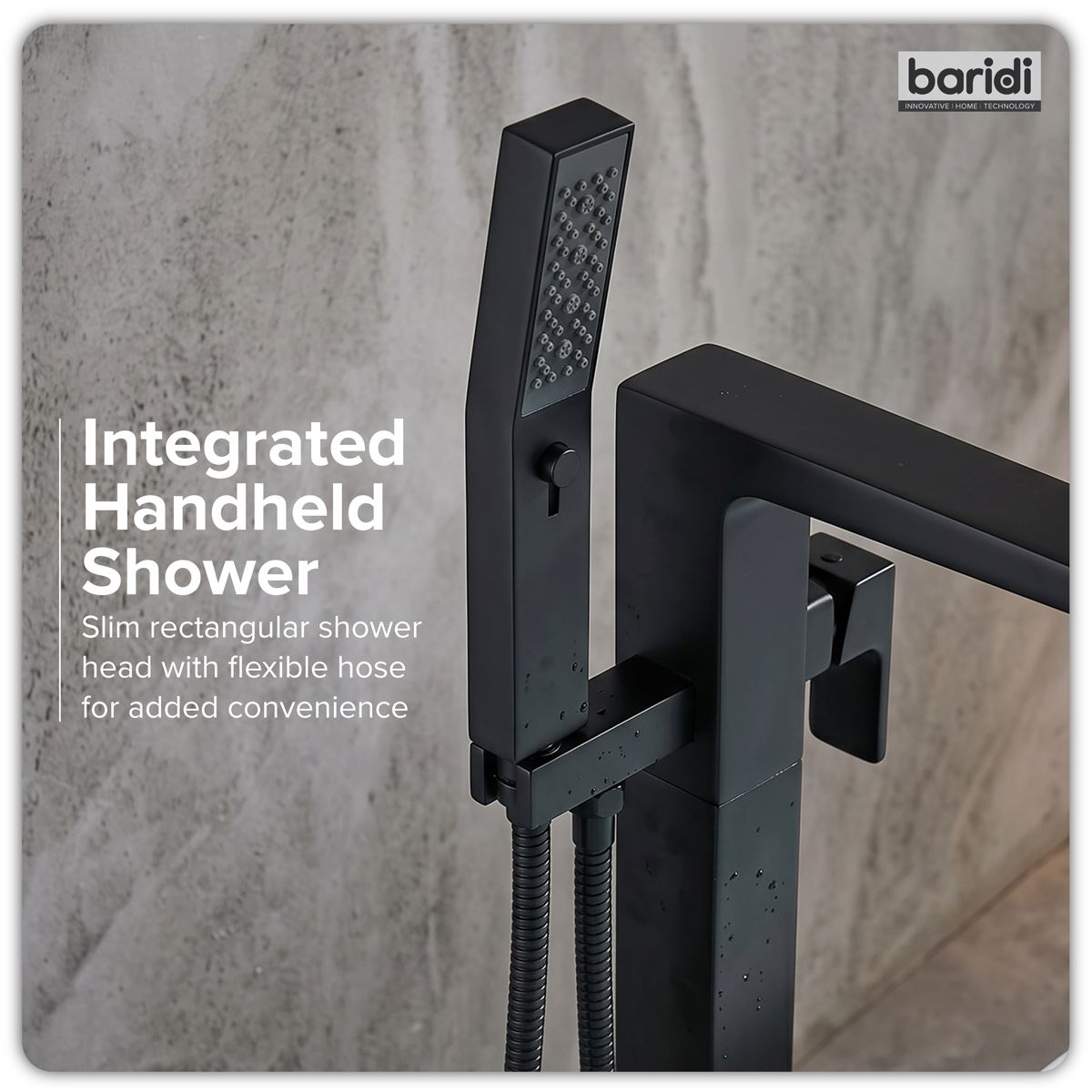 Baridi Freestanding Bath Mixer Tap with Shower - Matt Black DH401