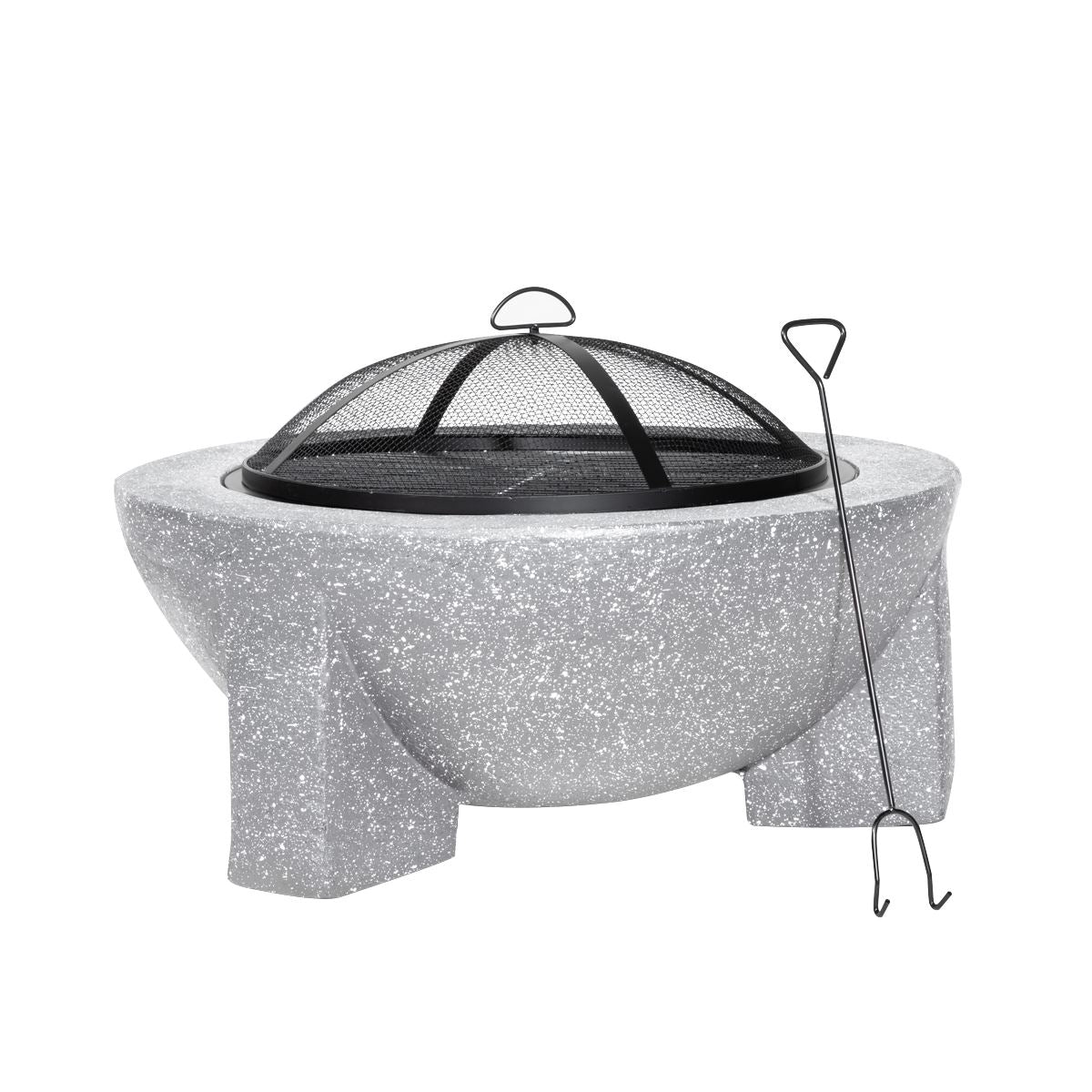 Sealey Dellonda Round MgO Fire Pit with BBQ Grill, 75cm, Safety Mesh Screen - Light Grey DG190
