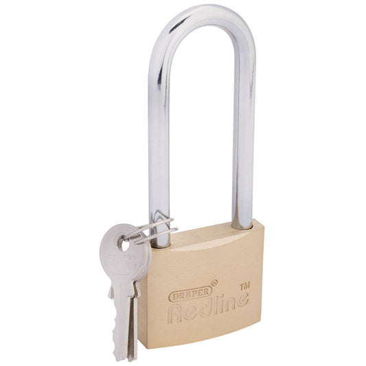 Draper Redline 40mm Long Shackle Brass Cylinder Padlock Security Gate Lock 68673