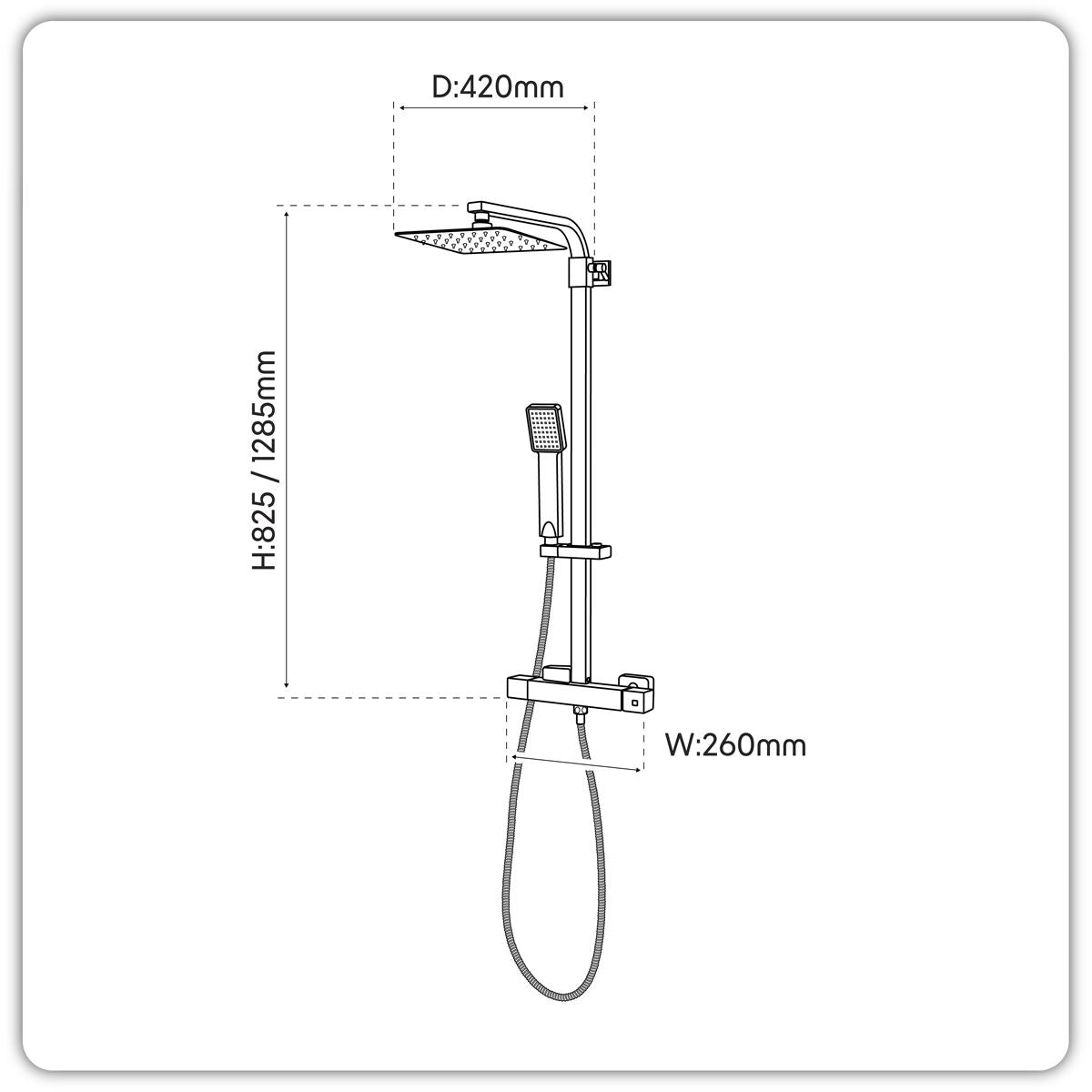 Baridi Thermostatic Shower Mixer Set, 20x20cm Square Head, Adjustable Rail