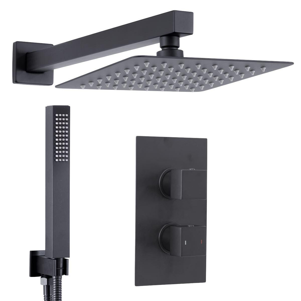Baridi Concealed Thermostatic Shower Set 20 x 20cm Square Head & Hand Shower