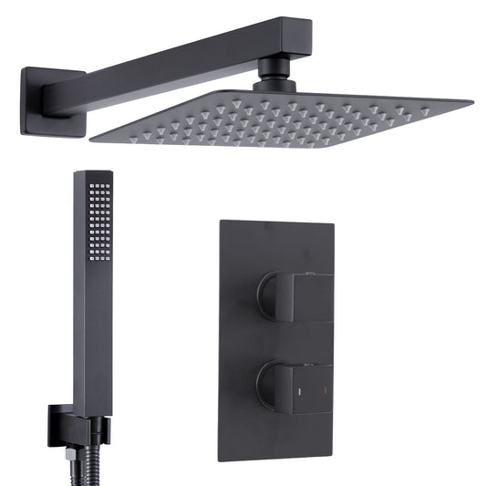 Baridi Concealed Thermostatic Shower Set 20 x 20cm Square Head & Hand Shower