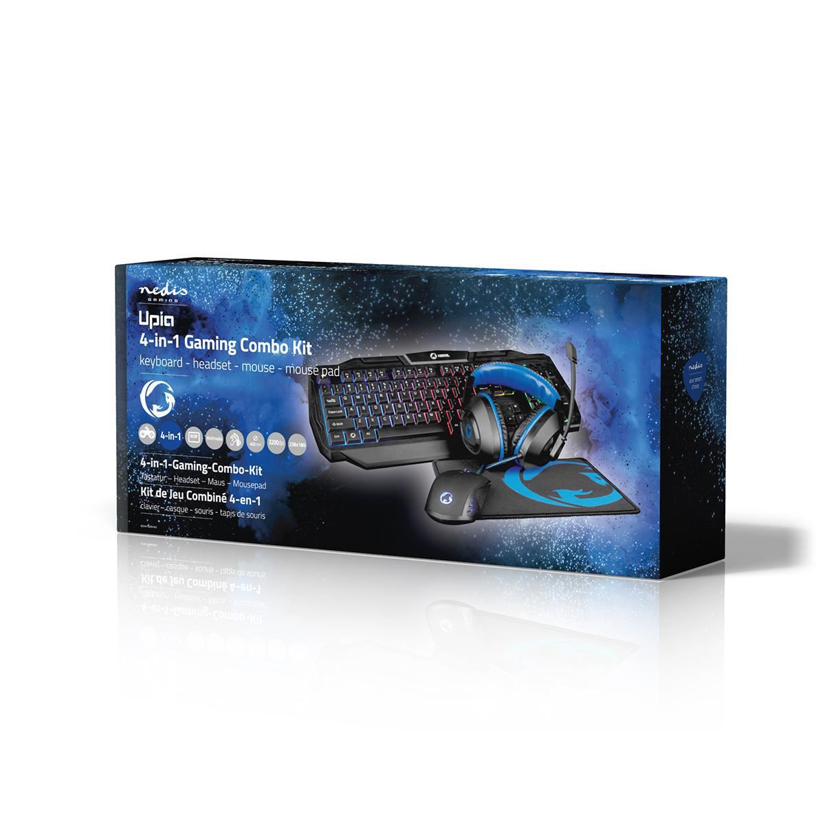 Gaming Combo Kit 4-in-1 Keyboard, Headset, Mouse % Mouse Pad Nordic Layout Black
