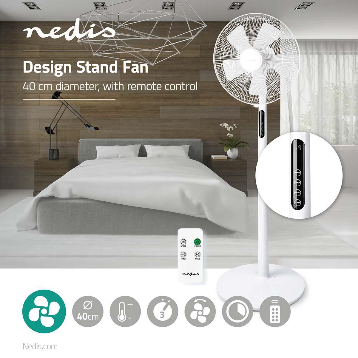 Nedis Stand Fan Diameter 40cm 3-Speed Oscillation 45W LED Display Shut-off timer - FNST16CWT40