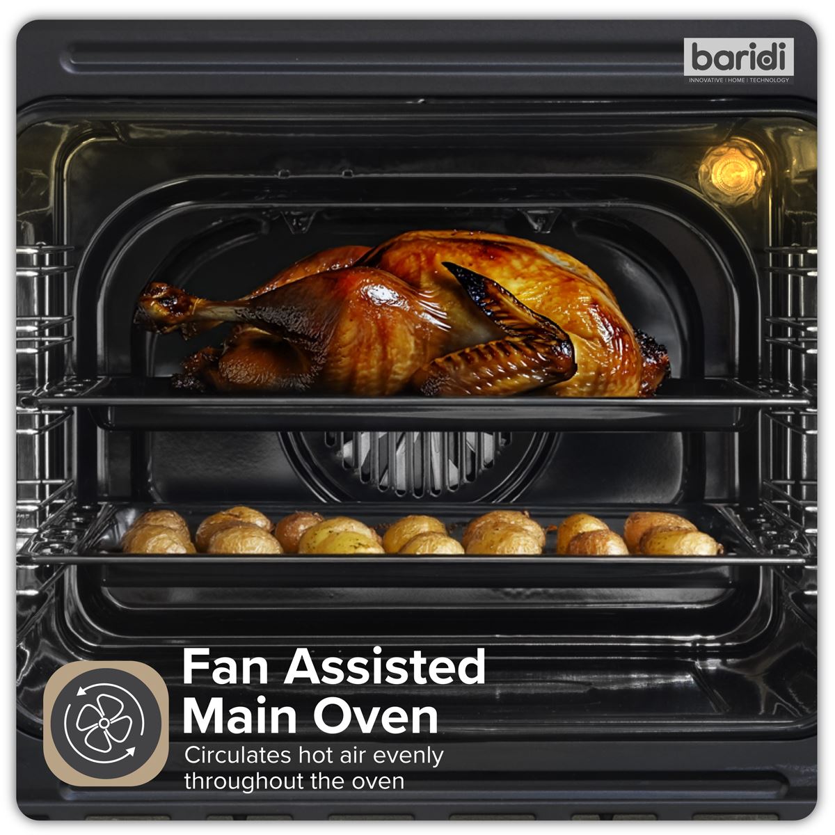 Baridi 72cm Built-Under Double Oven, 74L Capacity, Energy Rating A - Black DH278