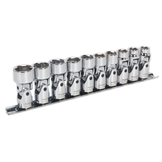 Sealey Universal Joint Socket Set 10pc 3/8"Sq Dr 6pt WallDrive MM AK2710