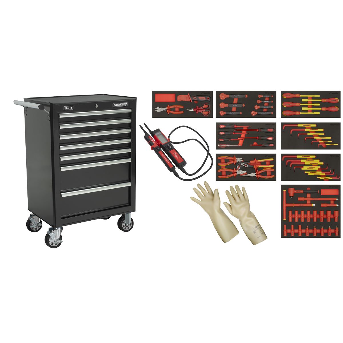 Sealey 63pc Insulated Tool Kit with 7 Drawer Rollcab TBTECOMBO2