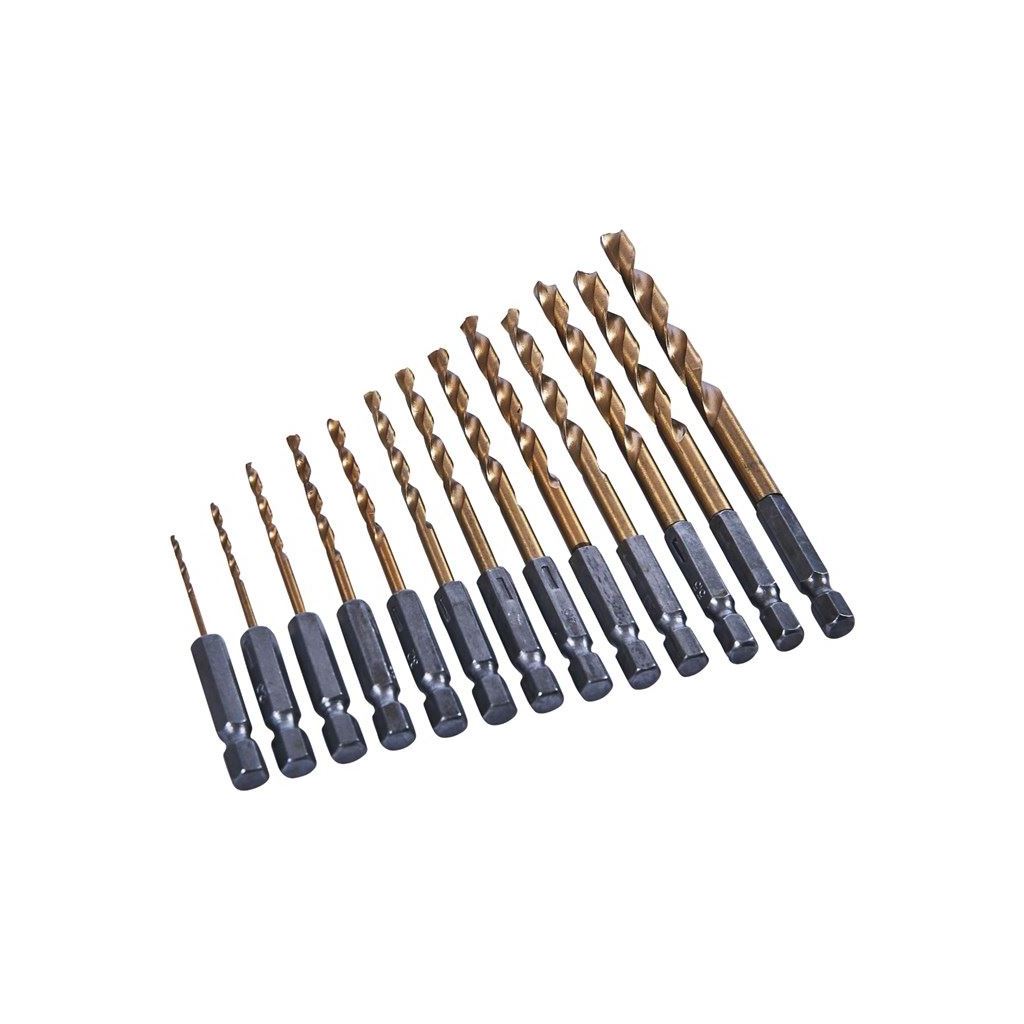 13 Piece 1/4" Titanium Coated Hss Drill Bit Set For Wood Or Metal Power Bit Set - F1120