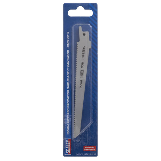 Sealey Reciprocating Saw Blade Clean Wood 150mm 10tpi - Pack of 5 SRBS644H