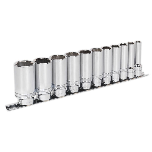 Sealey Socket Set 11pc 3/8"Sq Drive Deep Lock-On 6pt Imperial AK2743