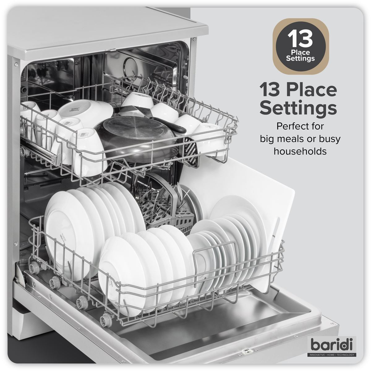 Baridi Freestanding Dishwasher 60cm Wide 13 Place Settings - Silver DH280