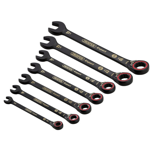 Draper Expert Metric Reversible Ratchet Combination Spanner Set, Black (7 Piece)