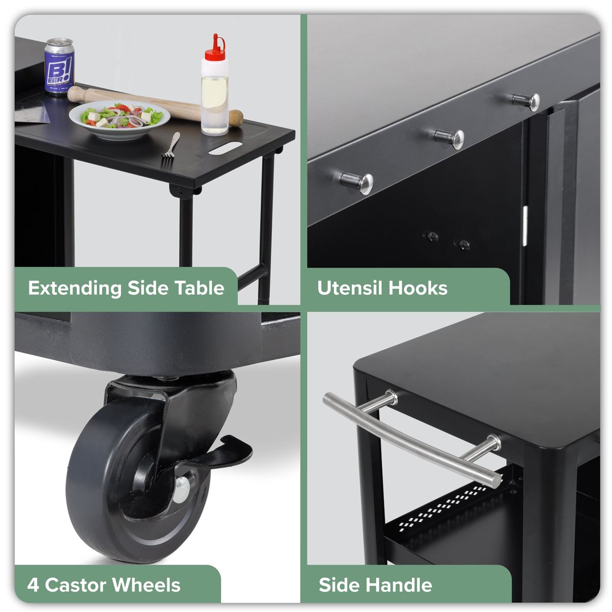Dellonda BBQ/Plancha Workstation Trolley/Cupboard/Extension Table/Utensil Hooks