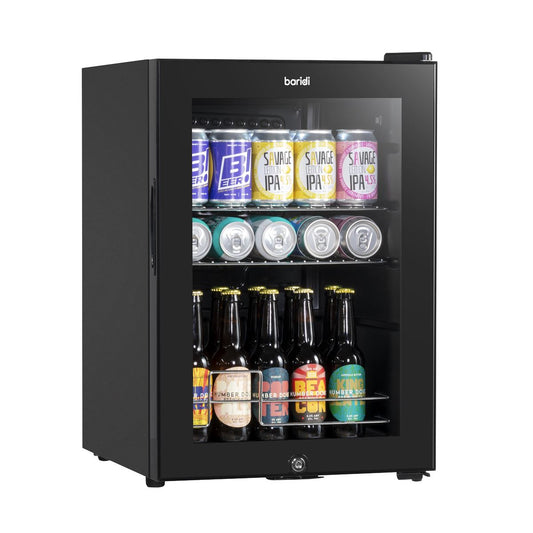 Baridi 60L Beer & Drinks Fridge with LED Light, Black and Glass Door DH62