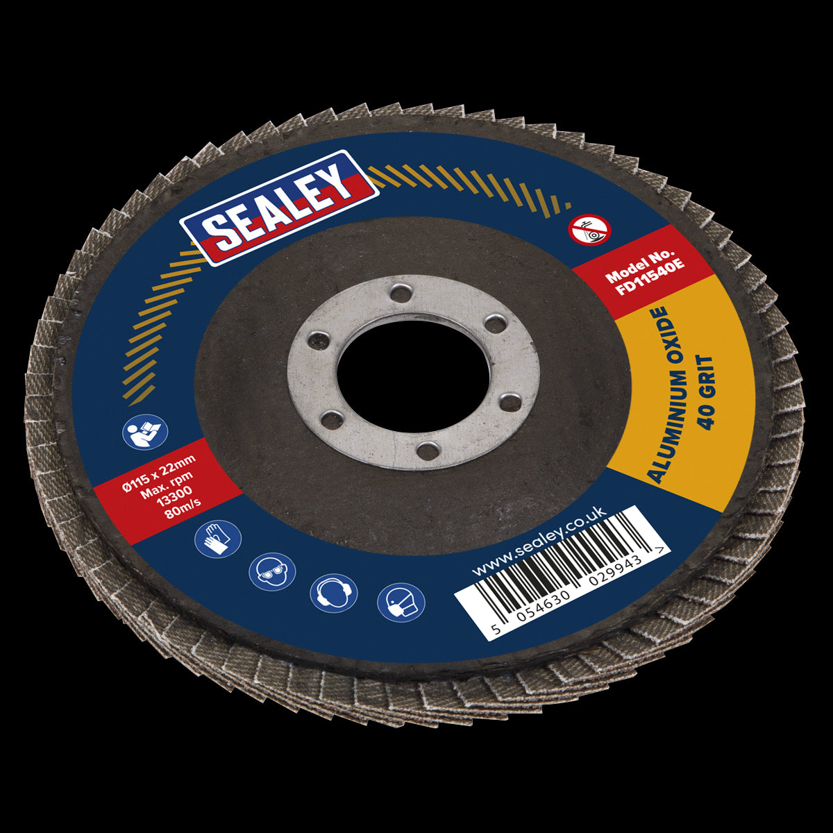 Sealey 40Grit Flap Discs Aluminium Oxide 115mm 22mm Bore - Pack of 10 FD11540E10