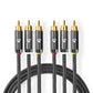 Composite Video Cable 3x RCA Male to 3x RCA Male Gun Metal Grey Braided Cable - CVTB24300GY20