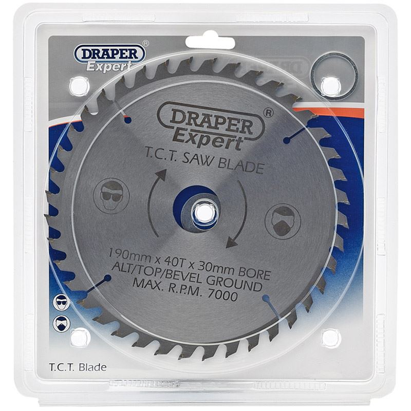 Draper 1x Expert TCT Saw Blade 190x30mmx40T Garage Professional Standard Tool - 09475
