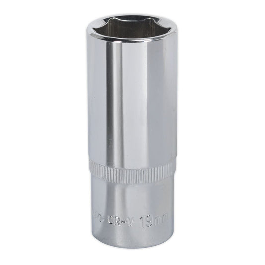 Sealey WallDrive Socket 19mm Deep 3/8"Sq Drive Fully Polished SP3819D