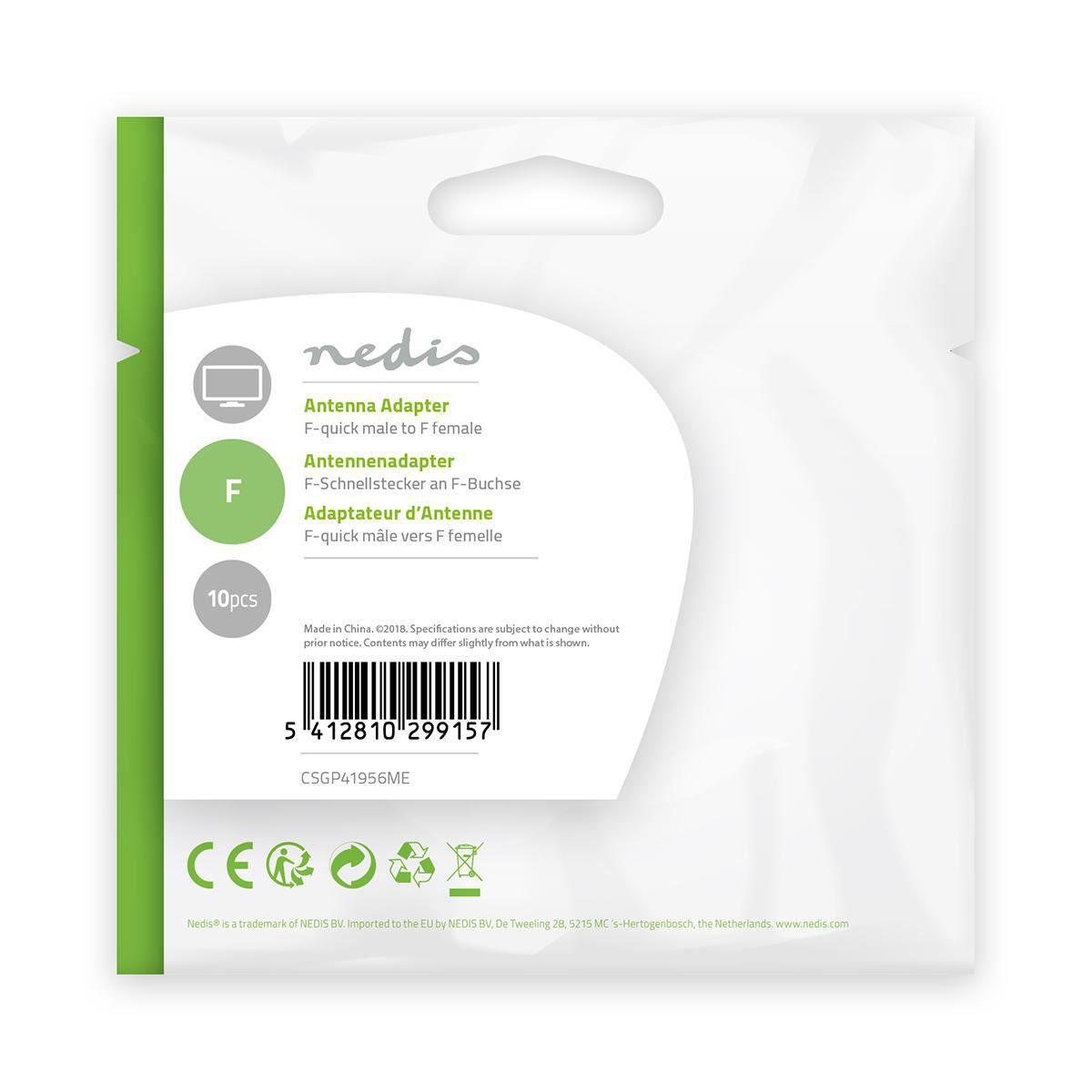 Nedis Satellite & Antenna Adapter F-quick Male to F Female 10 pieces Metal - CSGP41956ME