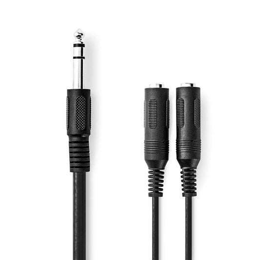 Stereo Audio Cable 6.35mm Male 2x 6.35mm Female Nickel Plated 0.20m Round Box