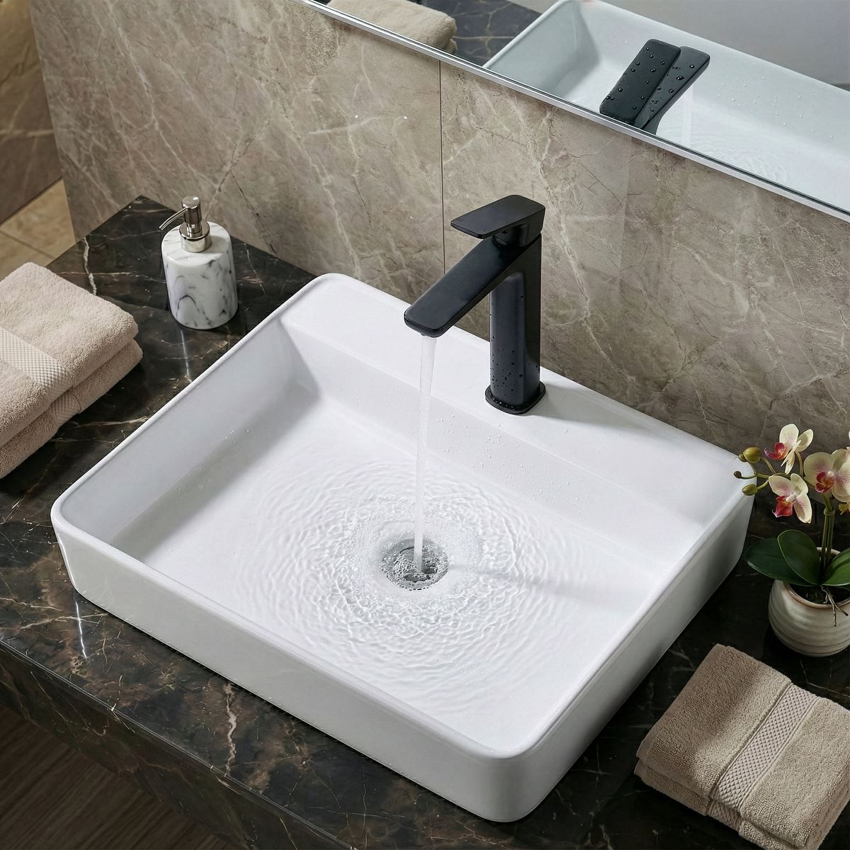 Baridi High Basin Mixer Tap with Clicker Waste - Matt Black DH395