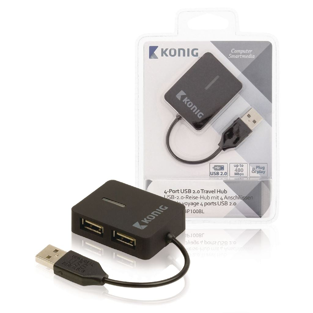 Konig 4-port USB 2.0 travel hub - UHUBU2410BK