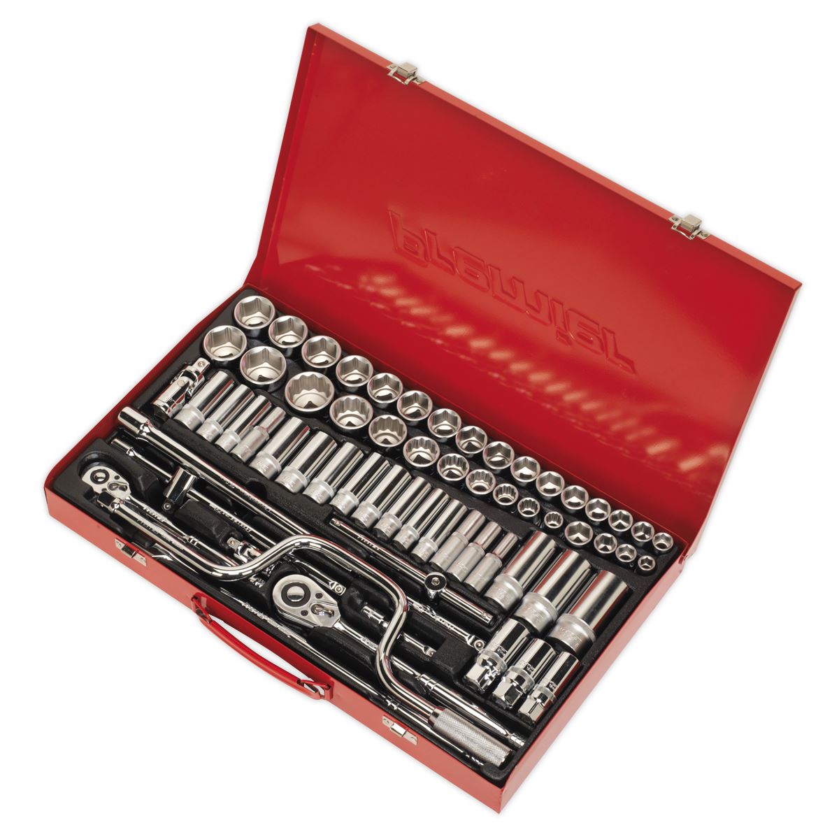 Sealey Socket Set 64pc 3/8" & 1/2"Sq Drive 6pt WallDrive - Met/Imp AK694