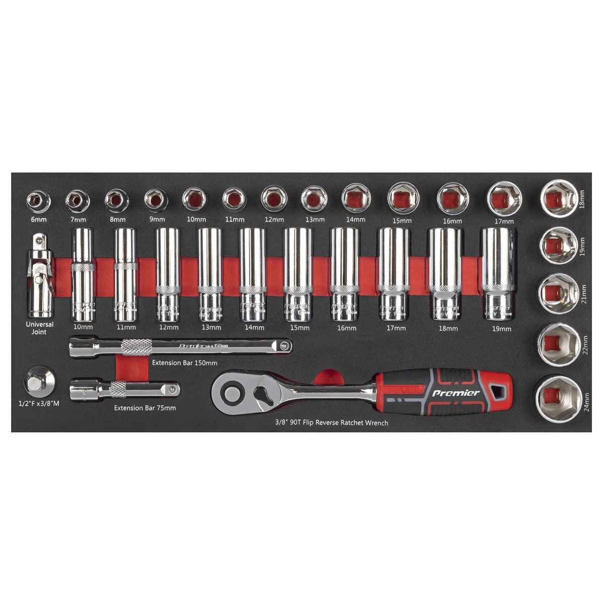 Sealey Premier Socket Set with Tool Tray 3/8"Sq Drive 32pc TBT41