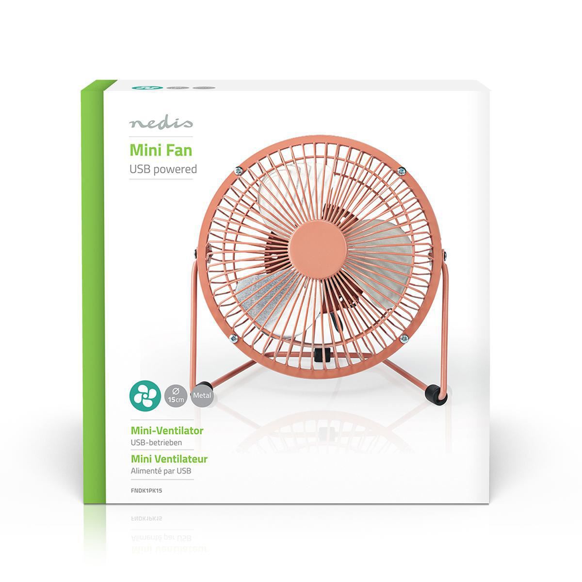 Nedis Metal Mini Fan 15cm Diameter USB Powered Vintage Pink - FNDK1PK15