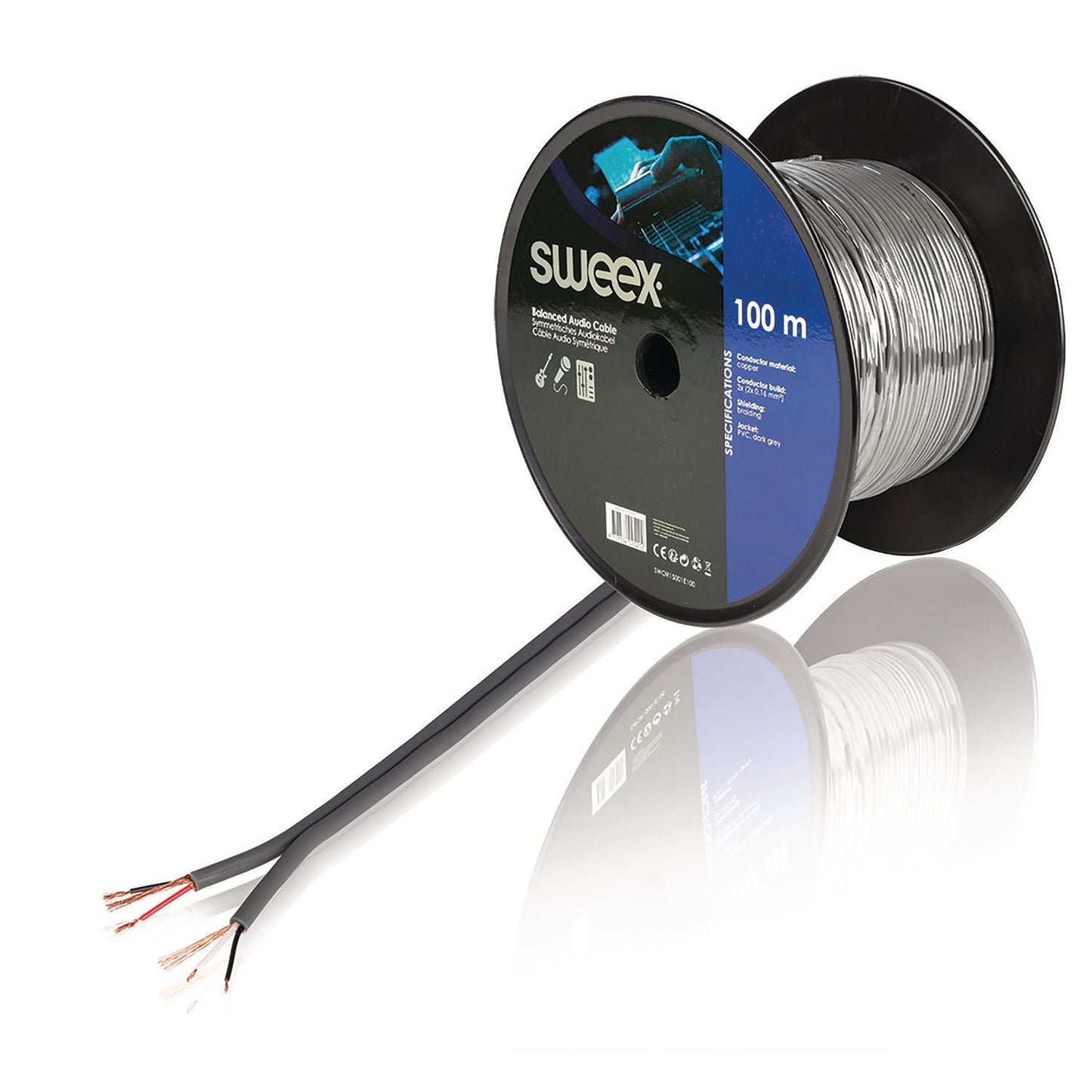Sweex Stereo Audio Cable on Reel 100m Dark Grey SWOR15001E100 - COTR15001GY100