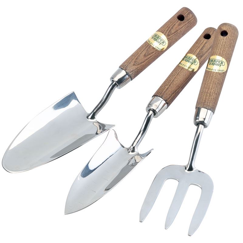 Draper Stainless Steel Hand Fork and Trowels Set with Ash Handles (3 Piece) - 09565