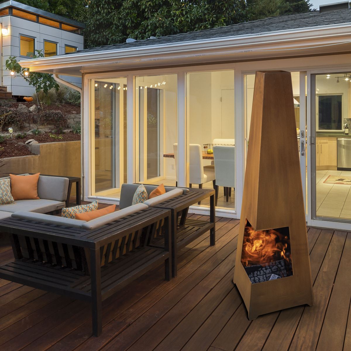 Dellonda Chiminea, Wood Burner, Heater for Outdoors W45cm x H150cm, Corten Steel DG106