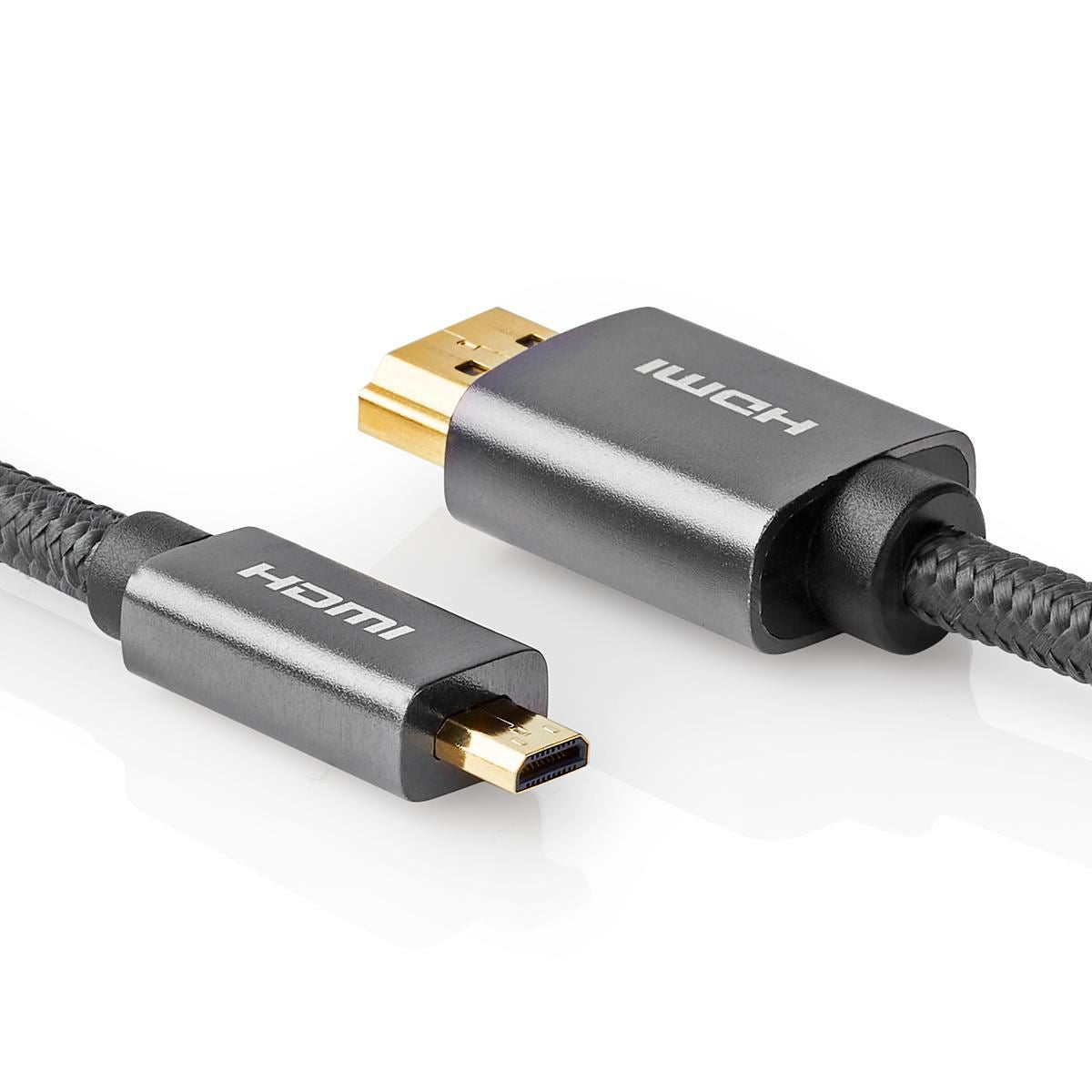 Nedis HDMI Connector to HDMI Micro Connector Gun Metal Grey Braided Cable - CVTB34700GY20