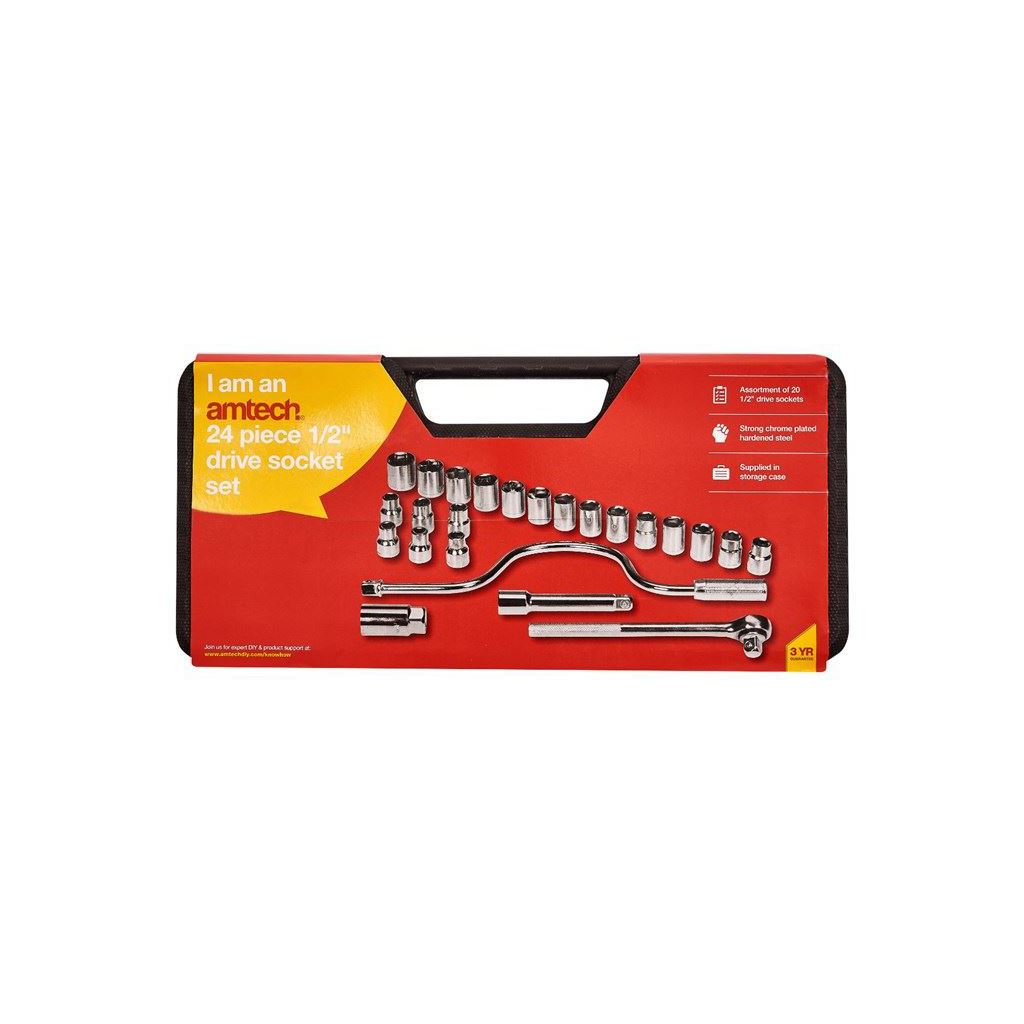 24 Piece 1/2" Drive Socket Set Carbon Steel Ratchet Handle Spark Plug Extension - I0400