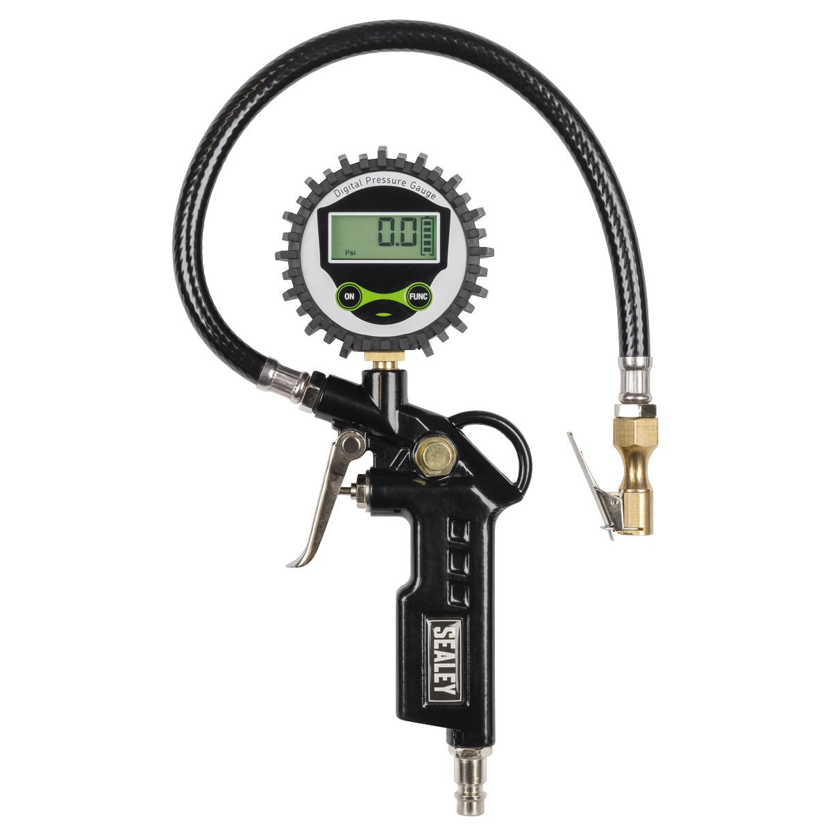 Sealey Digital Pistol Grip Tyre Inflator with Clip-On Connector SA332D