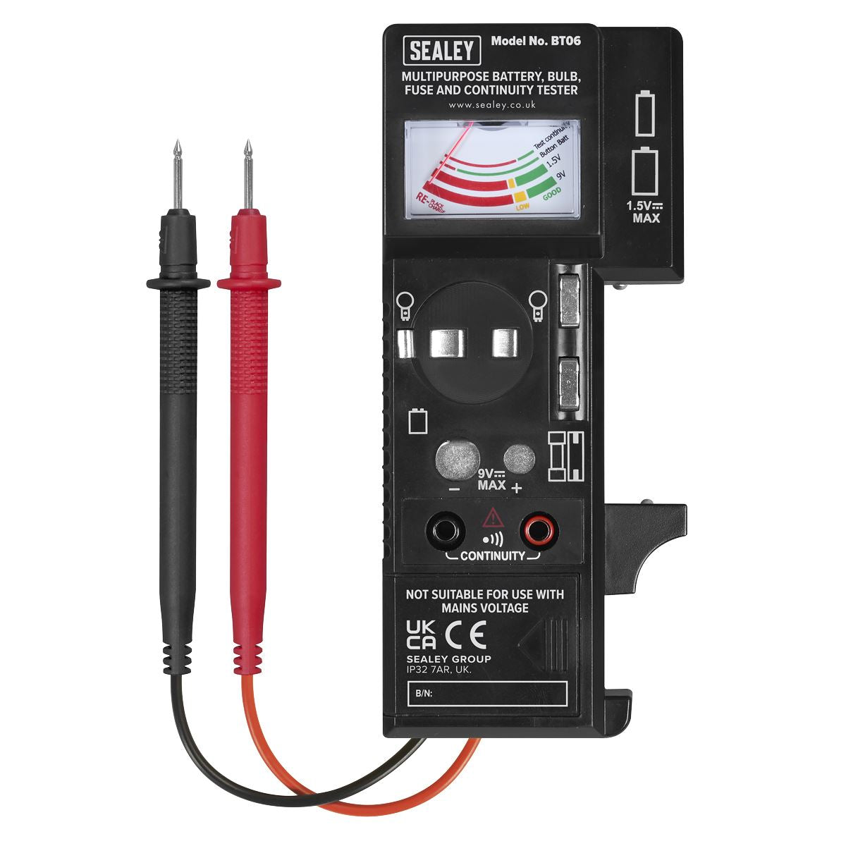 Sealey Multipurpose Battery, Bulb, Fuse & Continuity Tester BT06