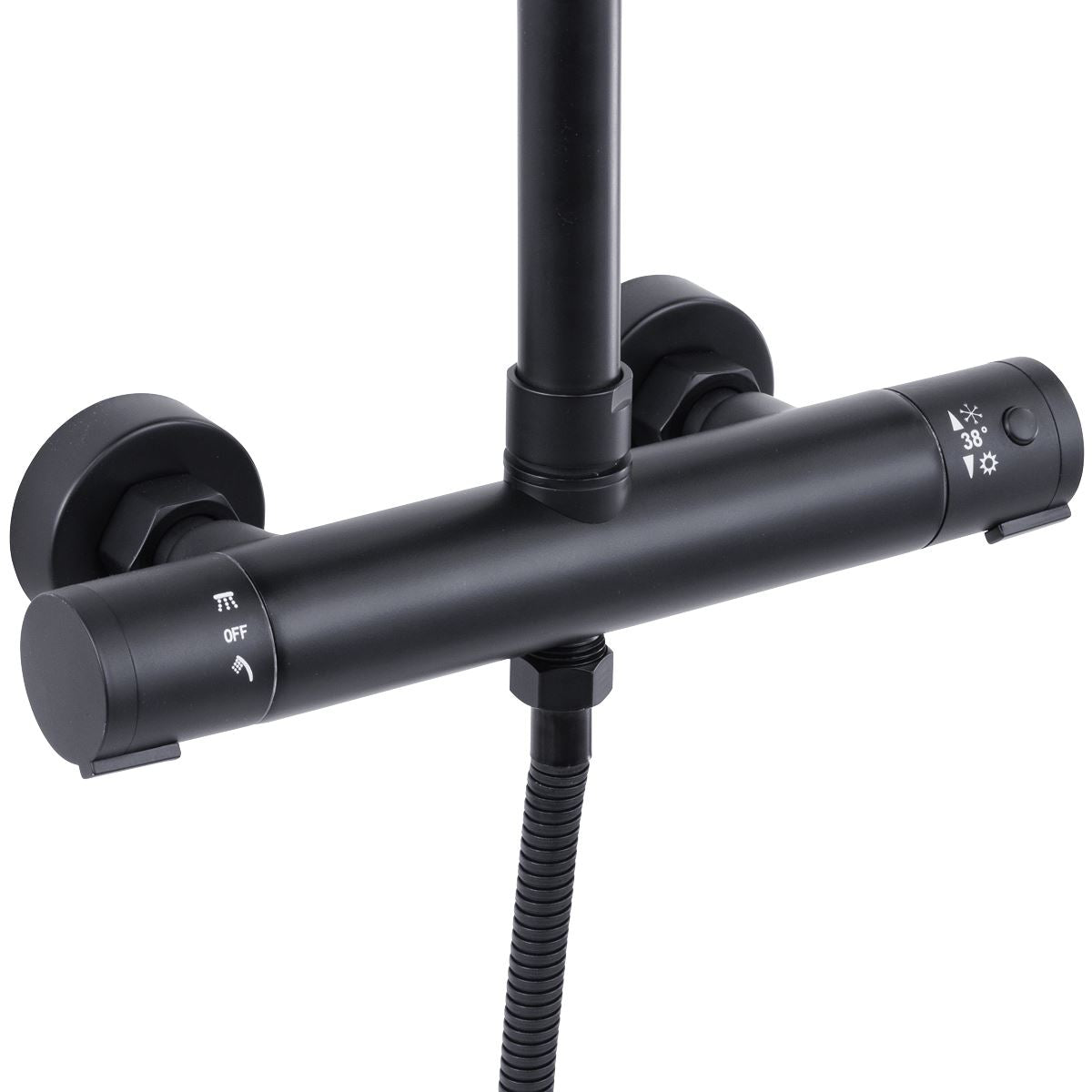 Baridi Thermostatic Shower Mixer Set, 20cm Round Head, Adjustable Rail - Black
