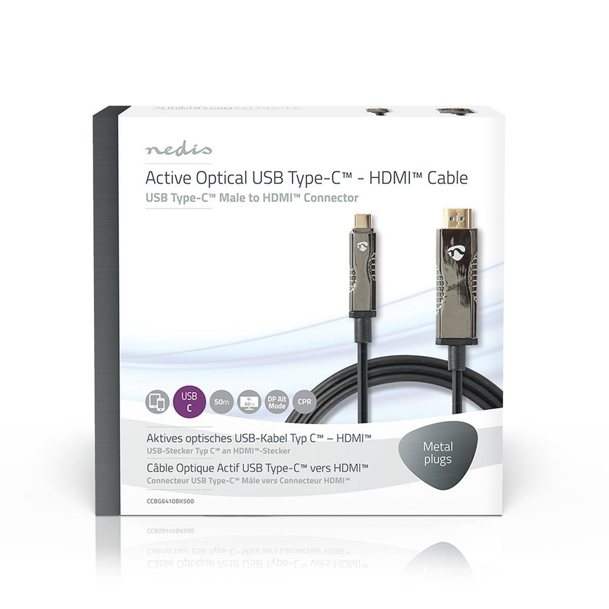 Nedis USB Type-C to HDMI Cable AOC Type-C Male to HDMI Connector 50m Black - CCBG6410BK500