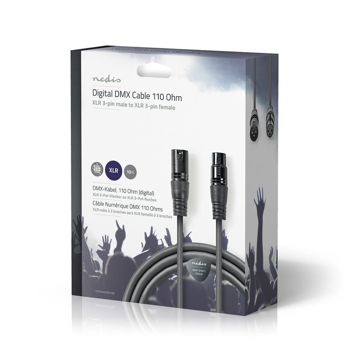 Nedis Digital DMX Cable 110 Ohm XLR 3-Pin Male to XLR 3-Pin Female 10m Grey - COTG15012GY100