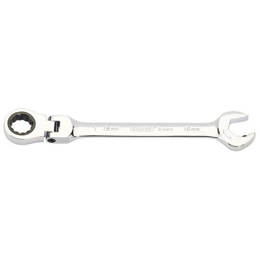Draper 1x Expert 18mm Expert Hi-Torq Metric Flexible Head Double Ratchet Spanner - 06863