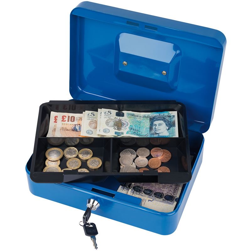 Draper Medium Secure Metal Petty Cash Box +Coin Tray, Handle+2 Keys Home/Office - 38207
