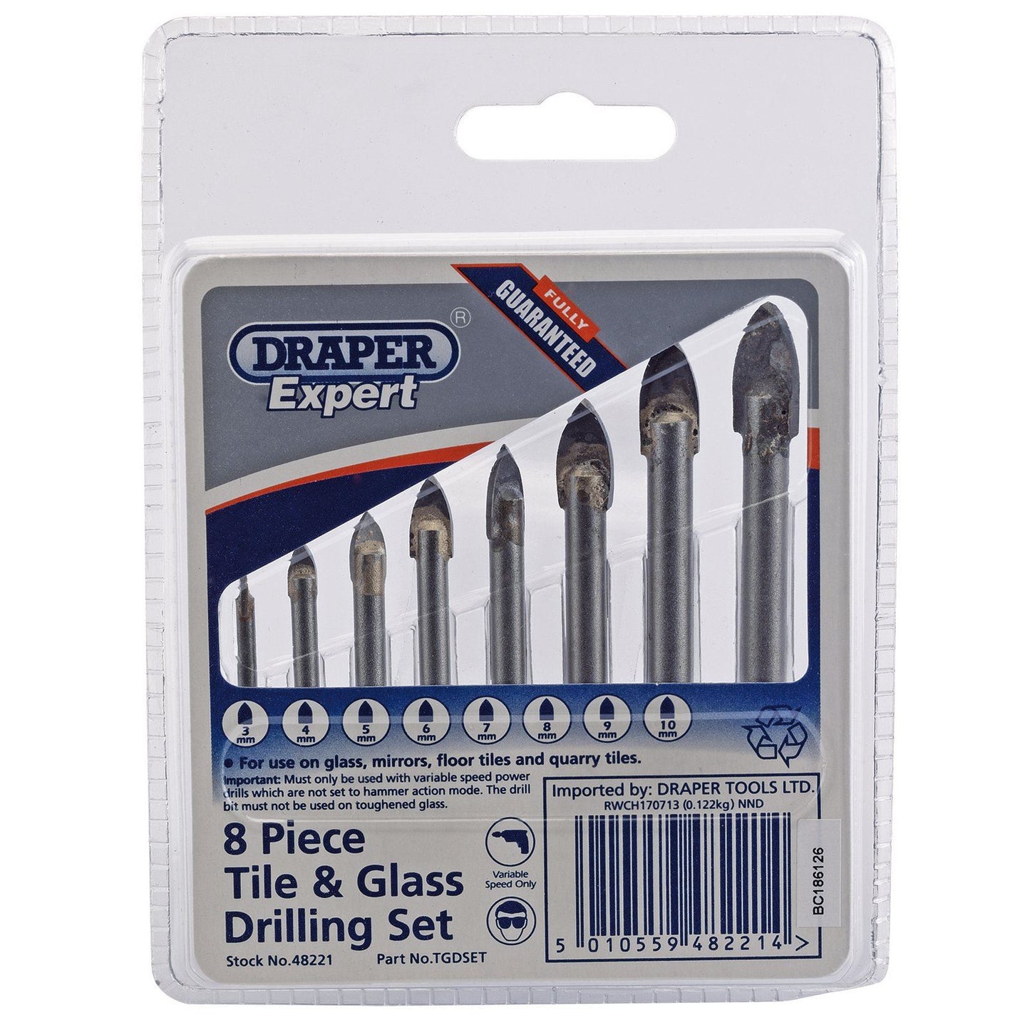 Draper 48221 / TGDSET TILE or GLASS DRILL BIT ( 8 PACK OF BITS )