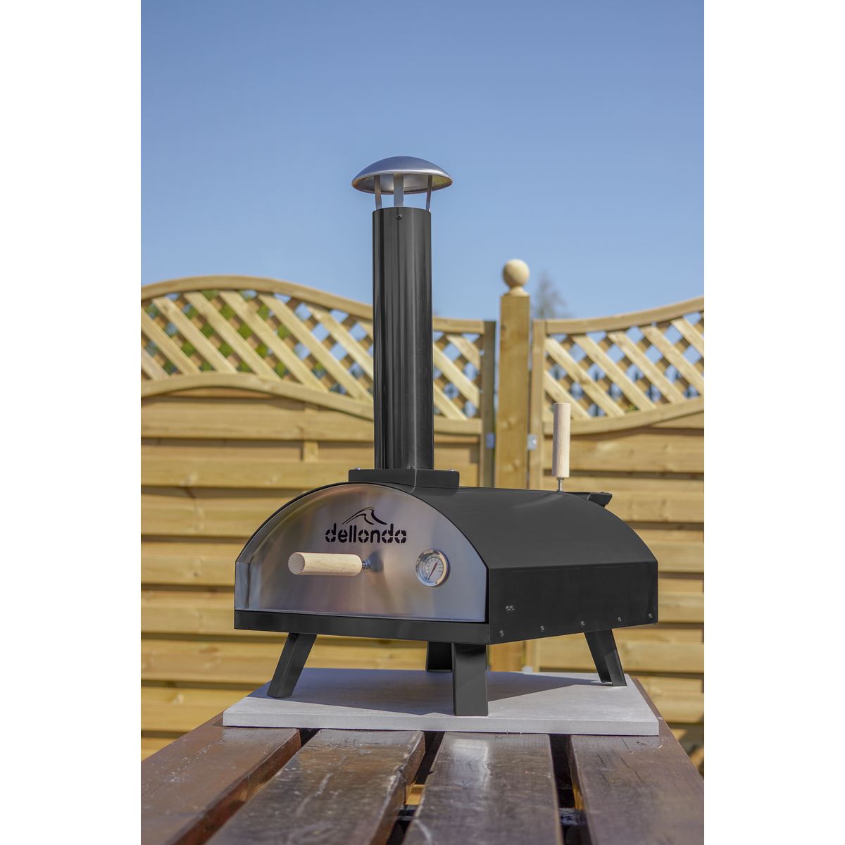Dellonda Portable Wood-Fired 14" Pizza & Smoking Oven - Black/Stainless Steel DG10
