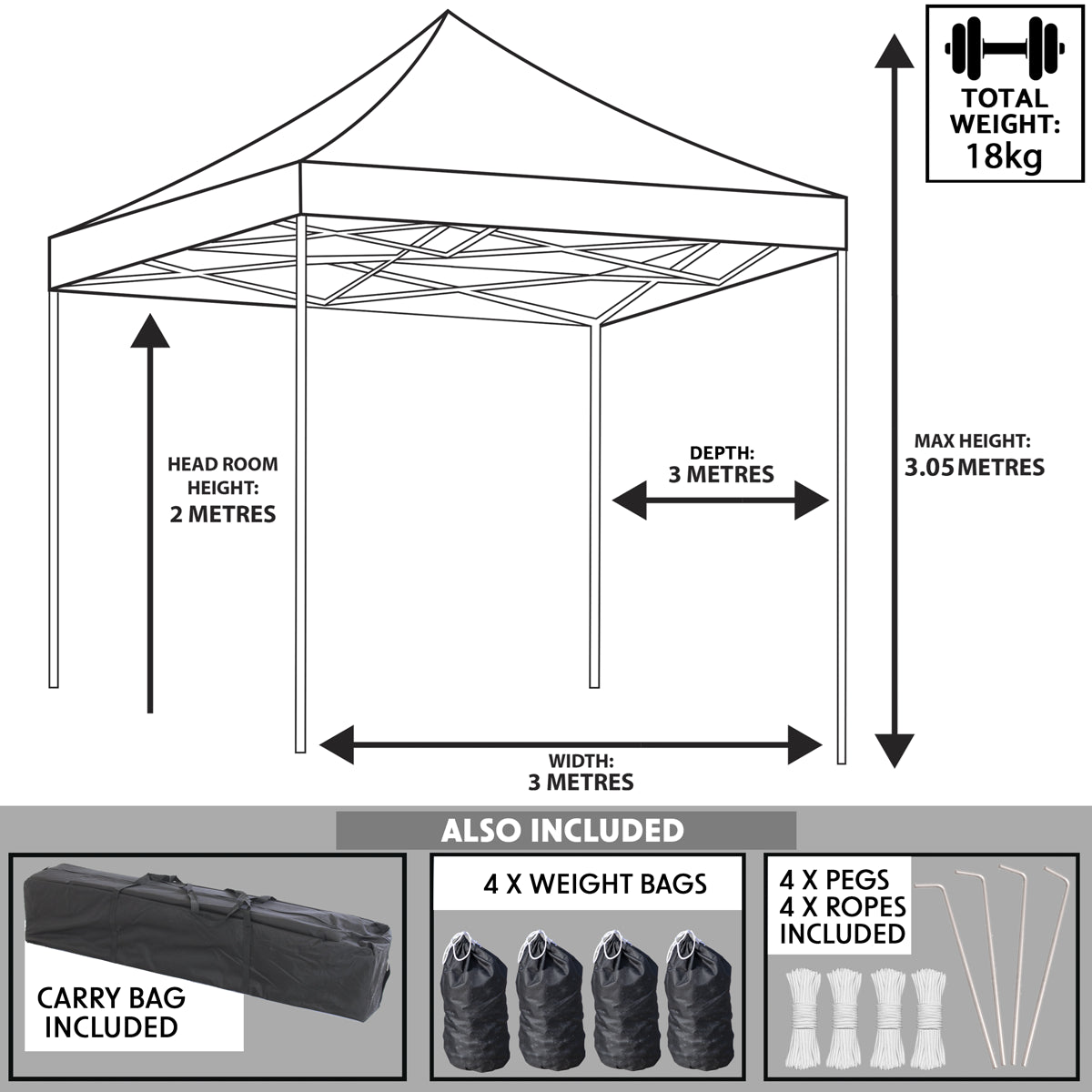 Dellonda Premium 3 x 3m Pop-Up Gazebo, PVC Coated, Water Resistant Fabric, Supplied with Carry Bag, Rope, Stakes & Weight Bags - Blue Canopy DG131