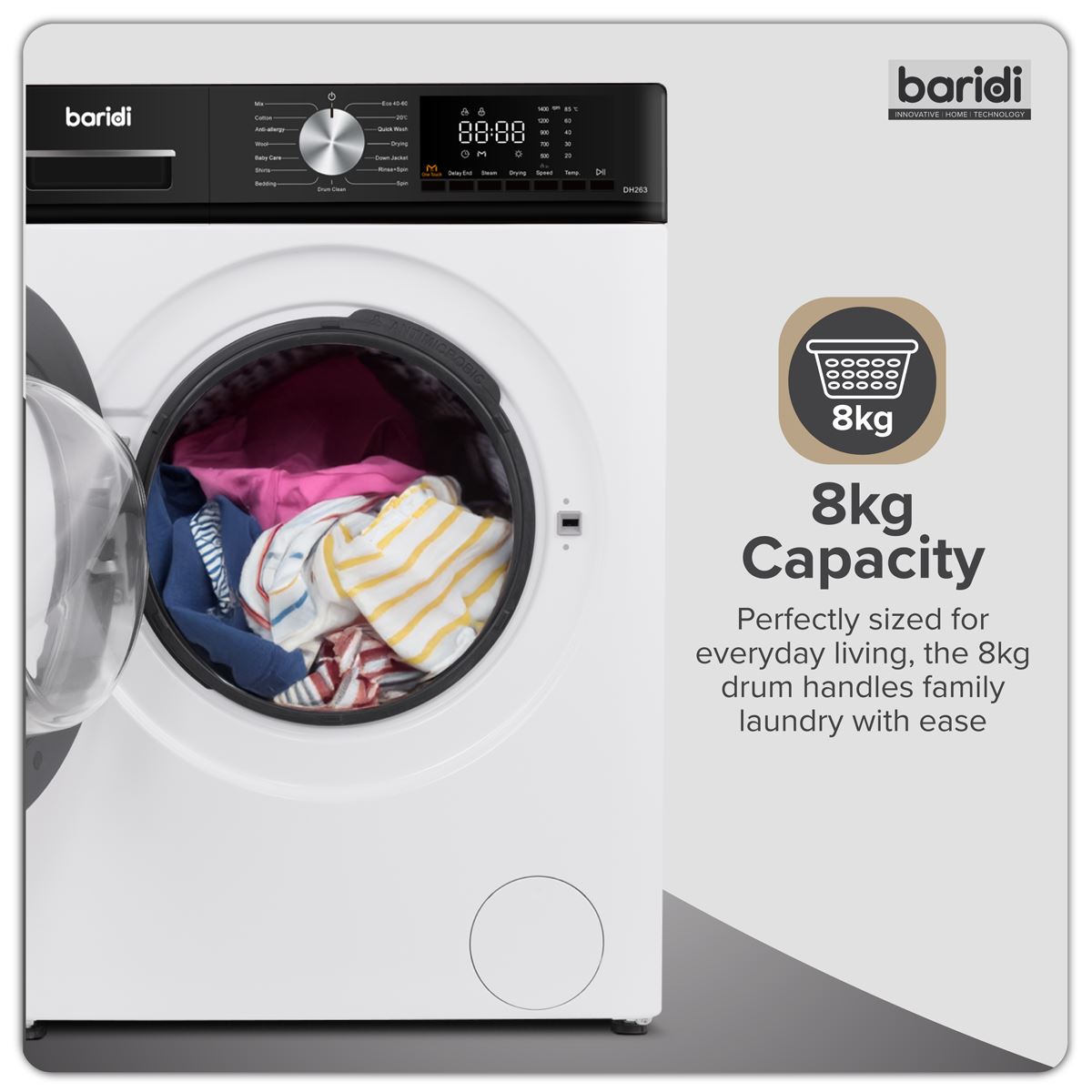Baridi 8/5kg Washer Dryer, Front Loading, 1400rpm Energy Rating A � White DH263