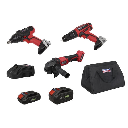 Sealey 3 x SV20 Series Cordless Power Tool Kit 20V Euro Plug - 2 Batteries