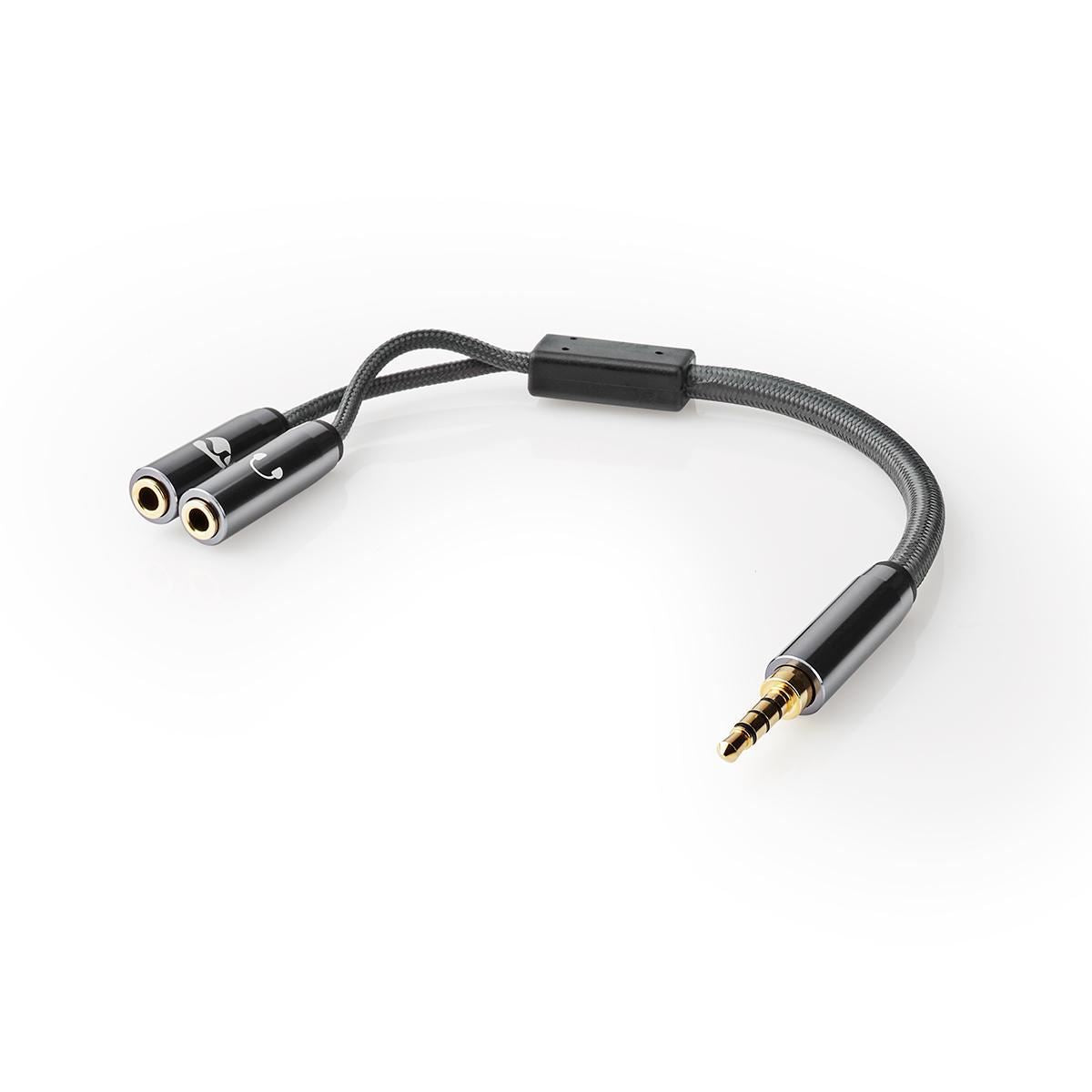 Headset Audio Cable 3.5mm Male to 2x 3.5mm Female Gun Metal Grey Braided Cable - CATB22150GY02