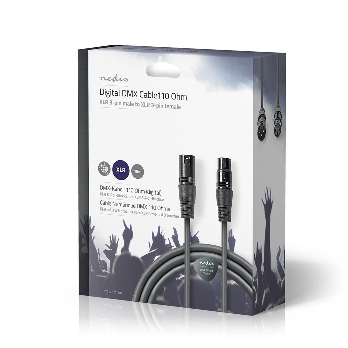 Nedis Digital DMX Cable 110 Ohm XLR 3-Pin Male to XLR 3-Pin Female 15m Grey - COTG15012GY150